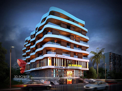 Kolkata-3d- model-architecture-3d-rendering-service-3d Visualization-night-view-commercial-complex